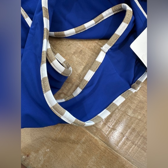 Diane Von Furstenberg Classic Bikini Blue Gold metallic swim bottom travel bag - Picture 7 of 10